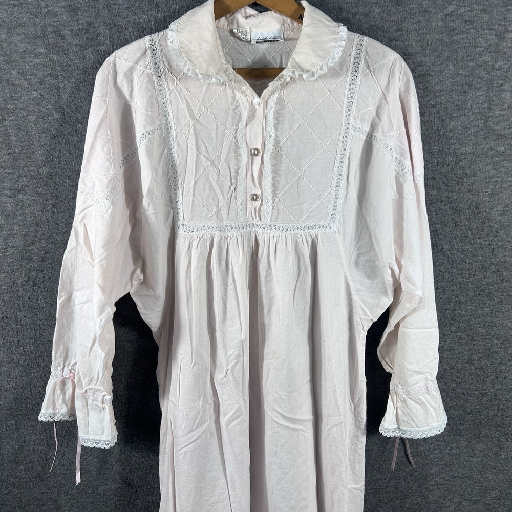 Vtg Judith Ritter for Barbizon Boutique Nightgown Prairie Cotton Baby Pink SZ M